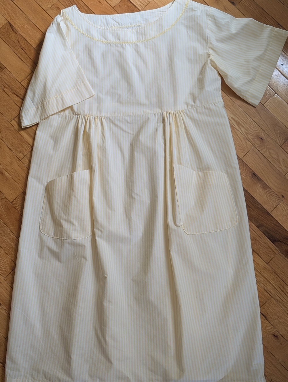 Pale Yellow Striped Women's Dress, Size 2X in Cotton Broadcloth, Vintage Vibe